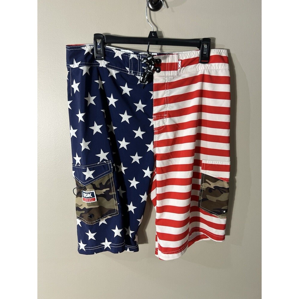 DGK USA Flag Board Shorts Mens 34 10" Beach Swim Trunks Cargo Pockets Drawstring